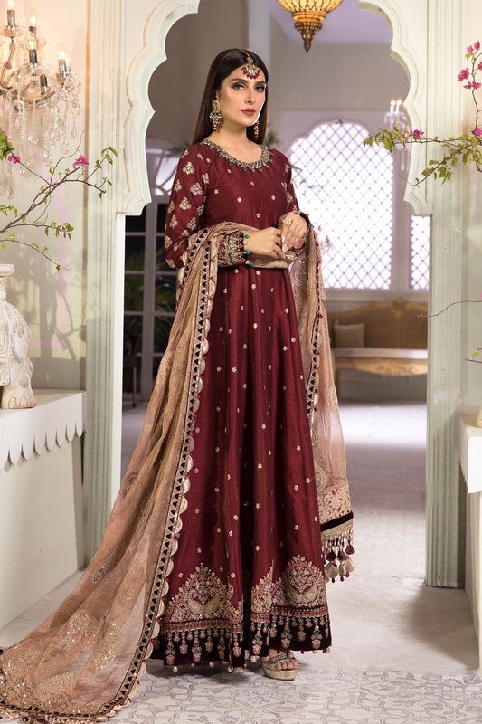 Unstitched MBROIDERED - Maroon and Salmon pink (BD-2204) - Heer Rang