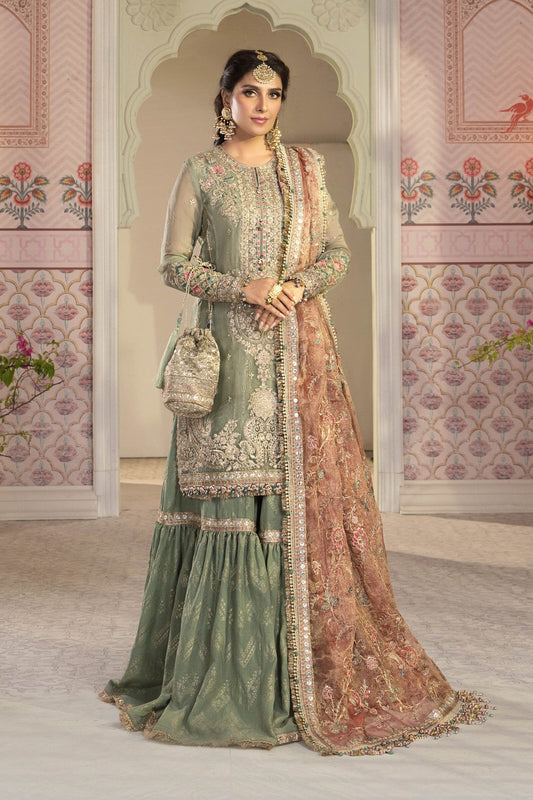 Unstitched MBROIDERED - Pistachio Green and Salmon pink (BD-2205) - Heer Rang