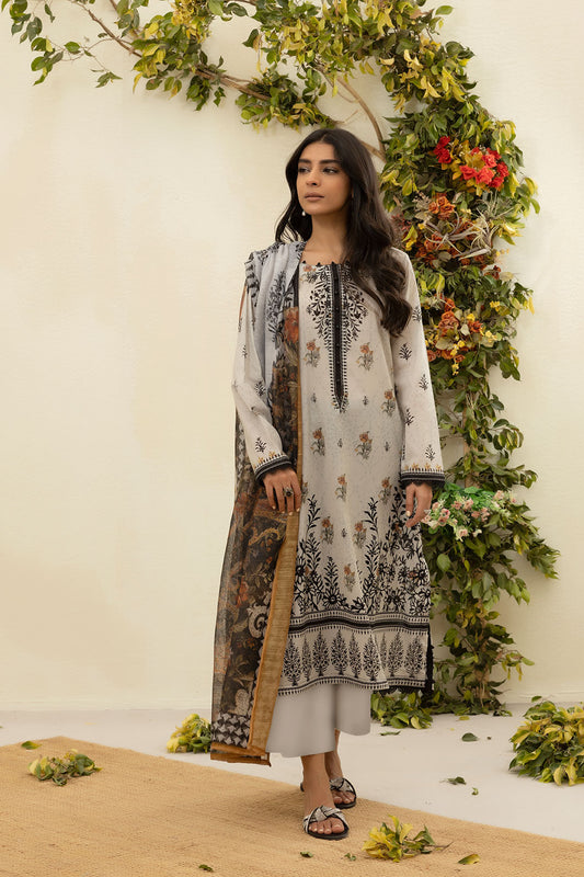 DU-3132 - BEIGE - PRINTED LAWN - 3PCS