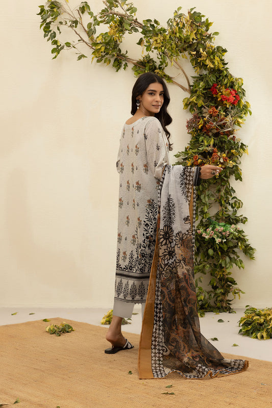 DU-3132 - BEIGE - PRINTED LAWN - 3PCS