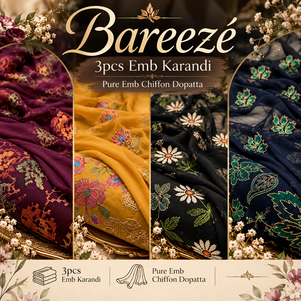 Bareeze- Unstitched Karandi with Pure Chiffon Dopatta Edit'26
