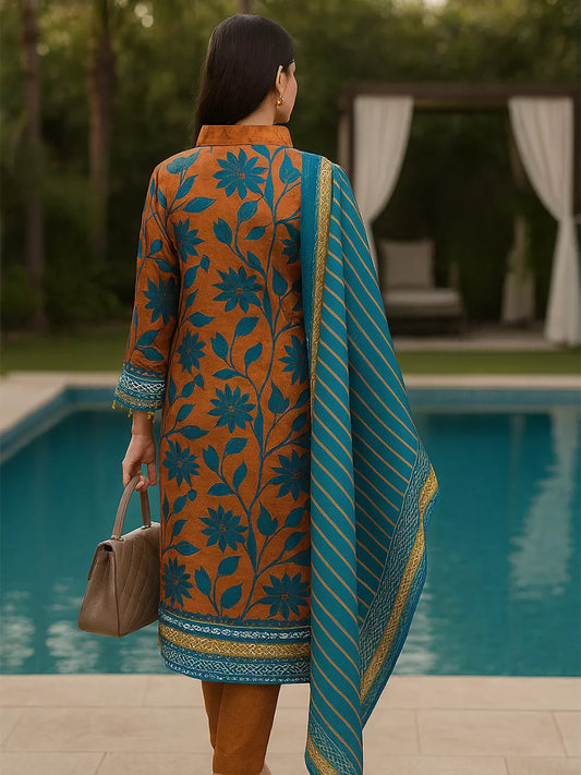 3PC Unstitched Printed Lawn Silk Suit (SUNS7ASI179)