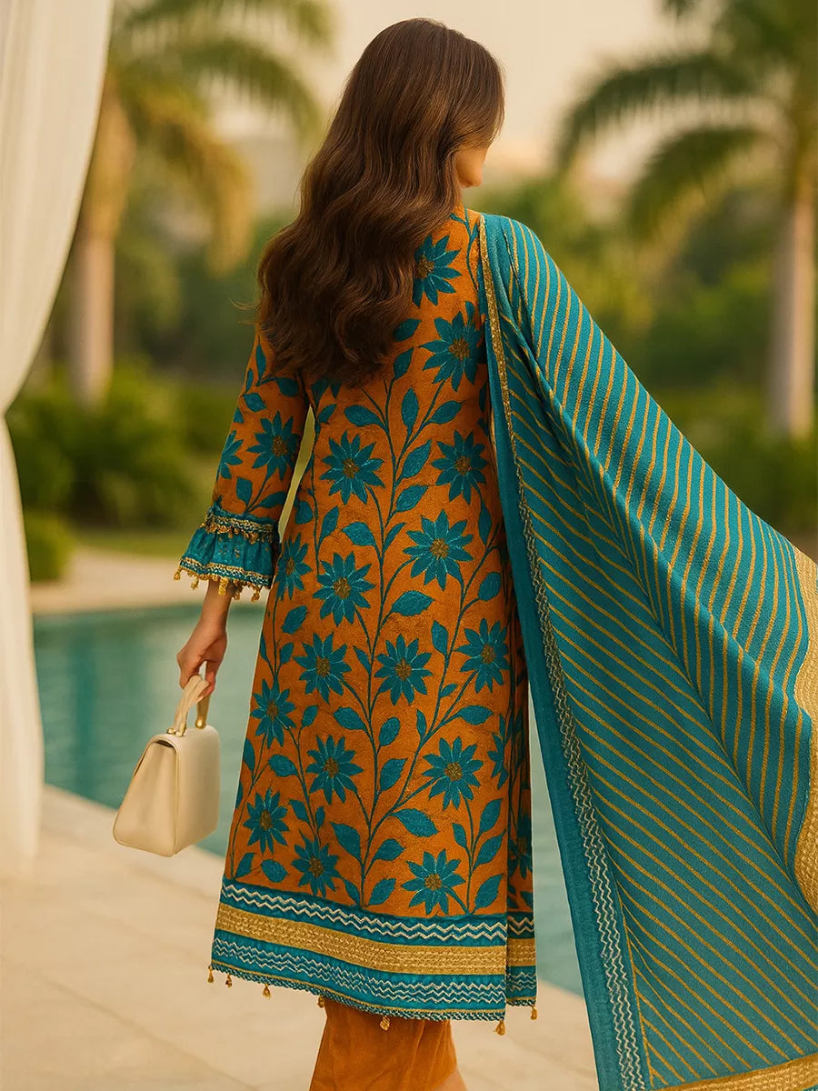 3PC Unstitched Printed Lawn Silk Suit (SUNS7ASI179)