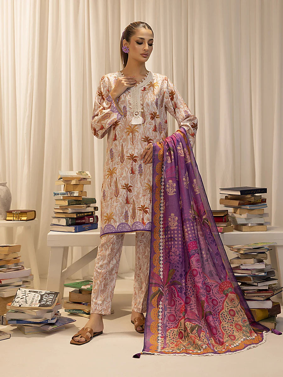 3pc Unstitched - Printed Lawn Silk Suit (ASI024)