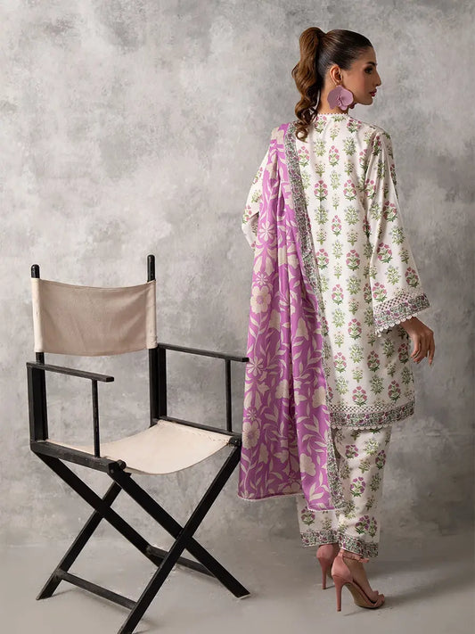 3pc Unstitched - Printed Lawn Silk Suit (ASI032)