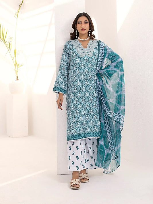 3PC Unstitched Printed Lawn Silk Suit (ASI110)