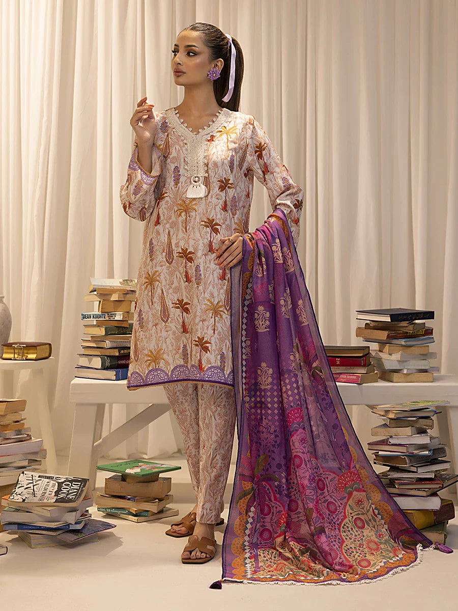 3pc Unstitched - Printed Lawn Silk Suit (ASI024)
