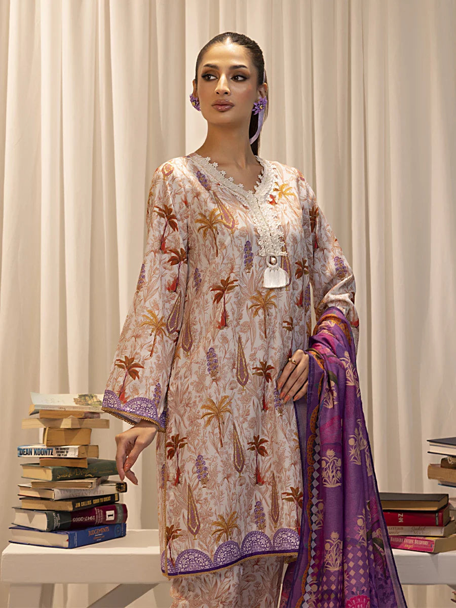 3pc Unstitched - Printed Lawn Silk Suit (ASI024)
