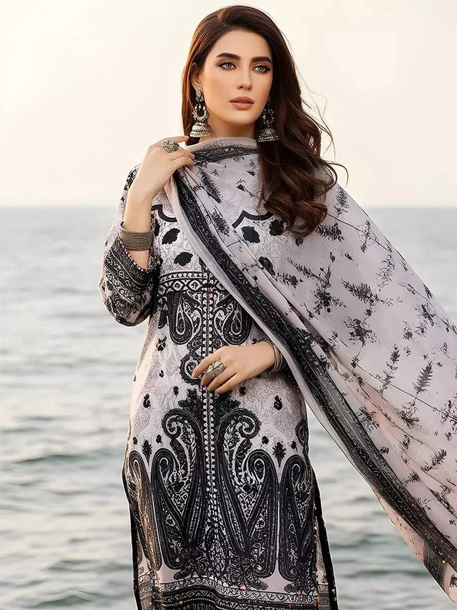 3PC Unstitched Printed Silk Lawn Suit (SUNS7ASI301)