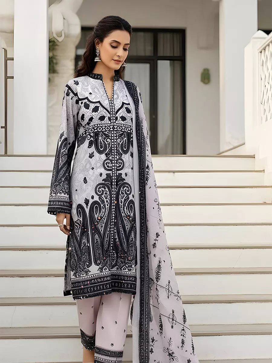 3PC Unstitched Printed Silk Lawn Suit (SUNS7ASI301)