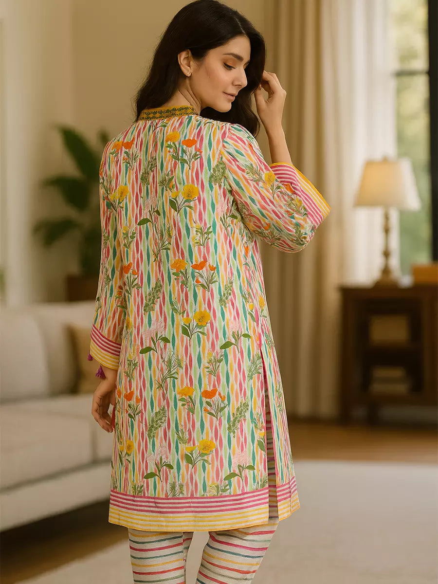 3PC Unstitched Printed Lawn Silk Suit (SUNS7ASI173)