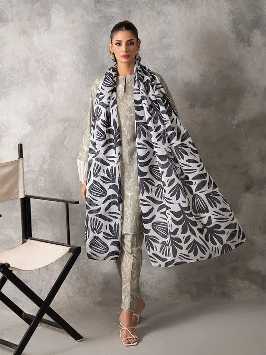 3PC Unstitched Printed Lawn Silk Suit (ASI028)