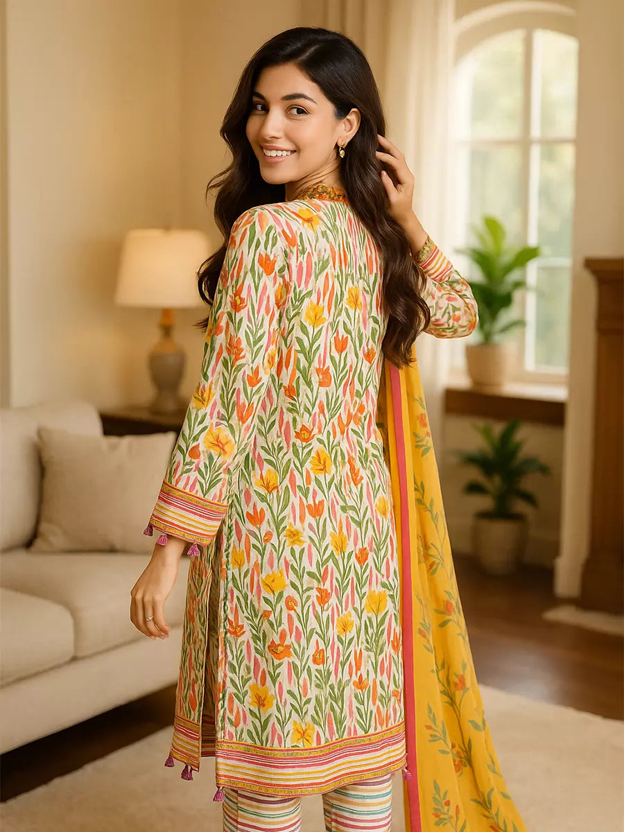 3PC Unstitched Printed Lawn Silk Suit (SUNS7ASI173)