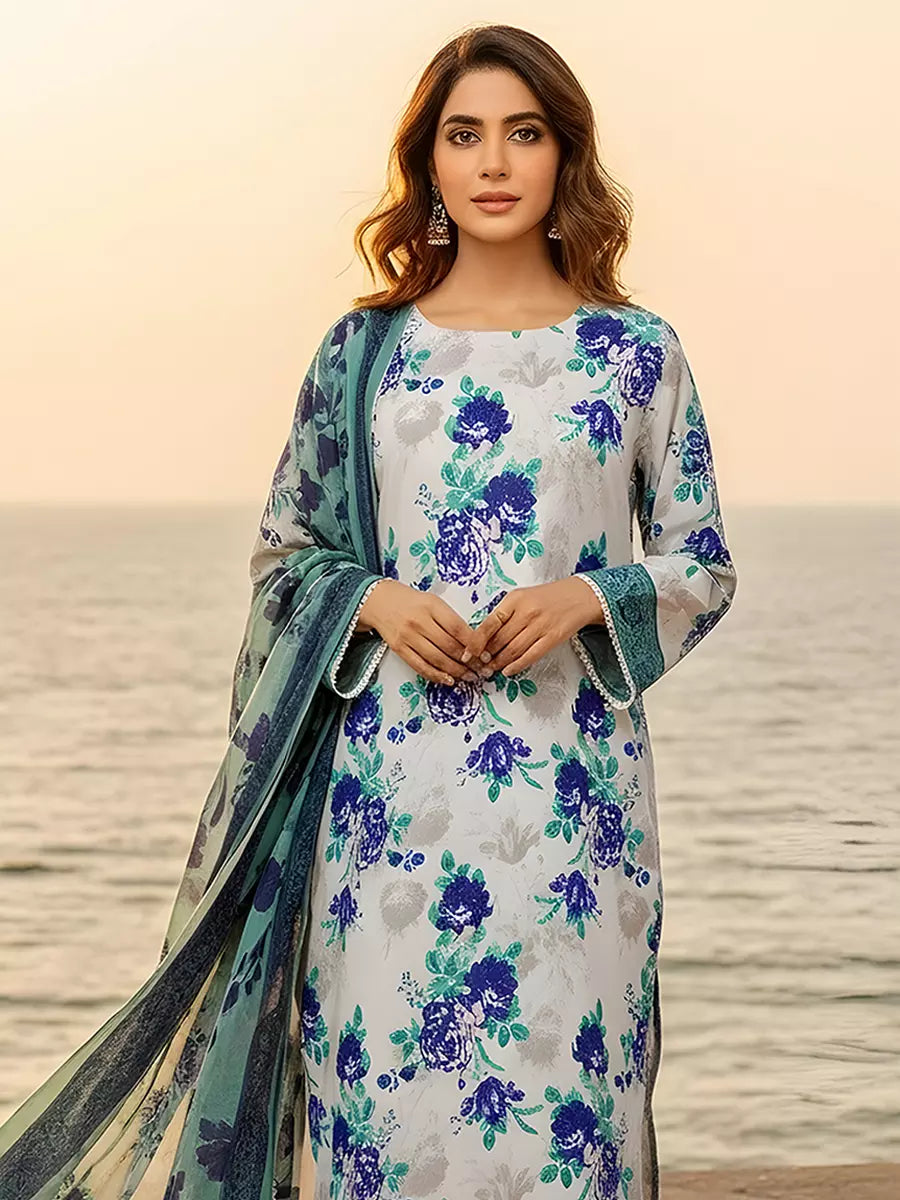 3PC Unstitched Printed Silk Lawn Suit (SUNS7ASI302)