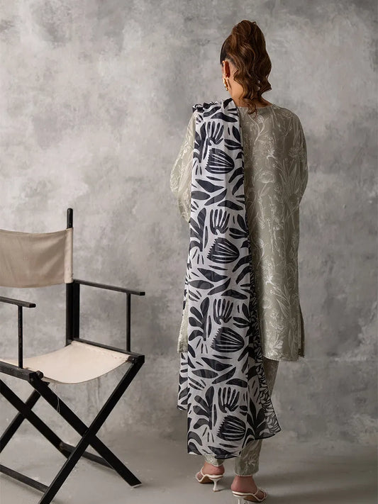 3PC Unstitched Printed Lawn Silk Suit (ASI028)