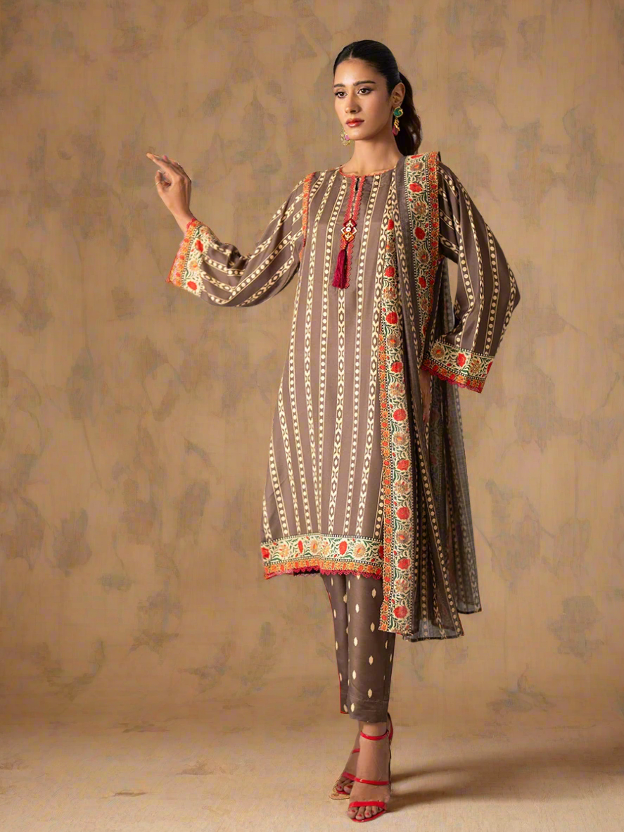3pc Unstitched - Printed Lawn Silk Suit (ASI033)
