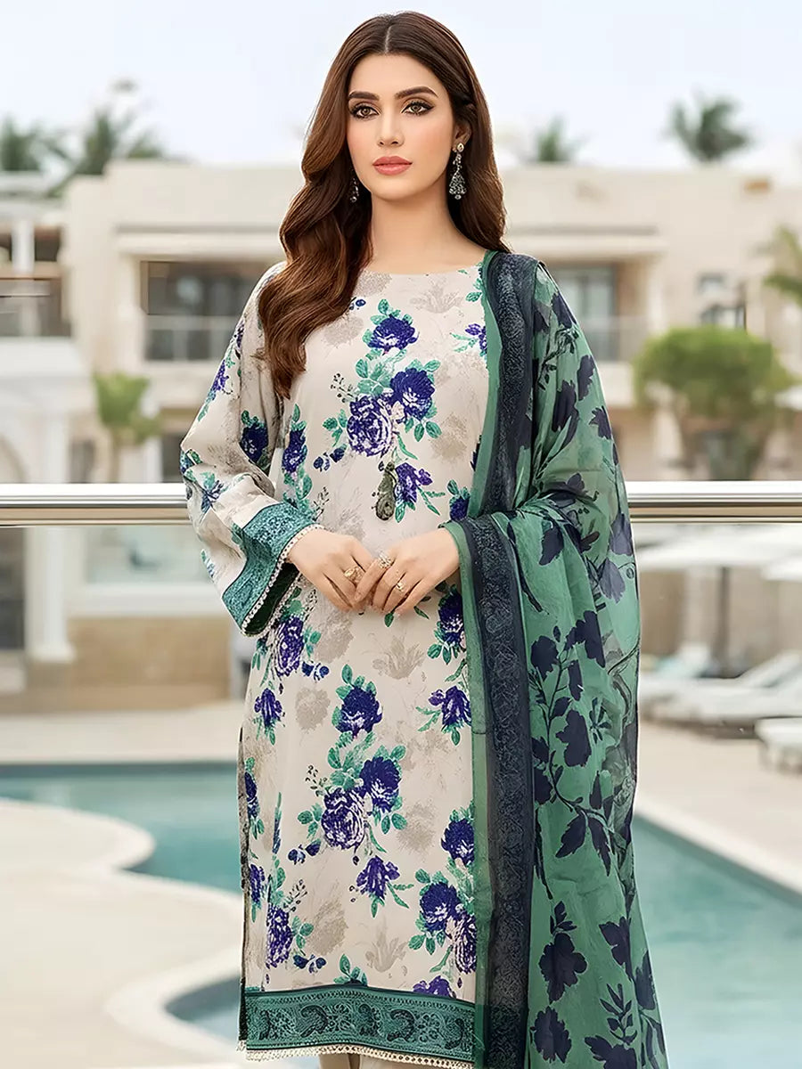 3PC Unstitched Printed Silk Lawn Suit (SUNS7ASI302)