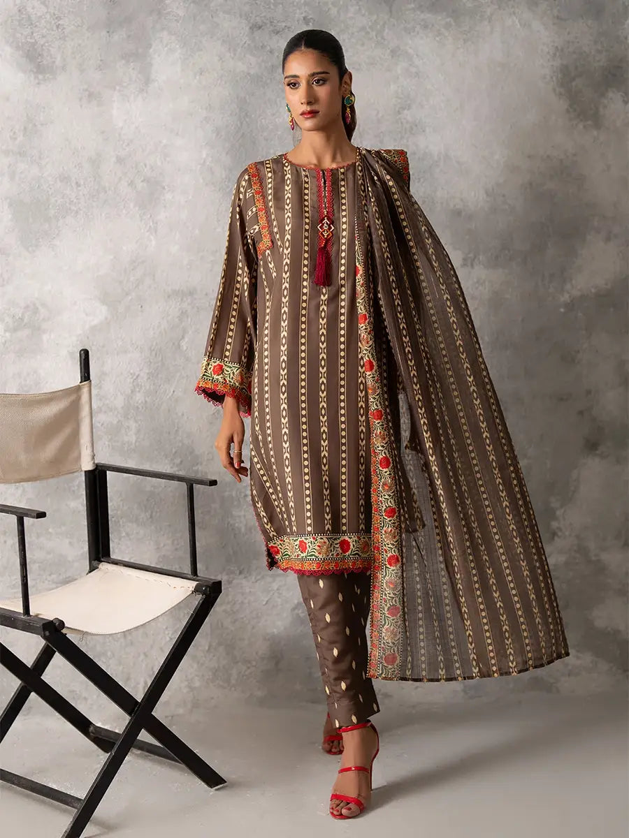 3pc Unstitched - Printed Lawn Silk Suit (ASI033)