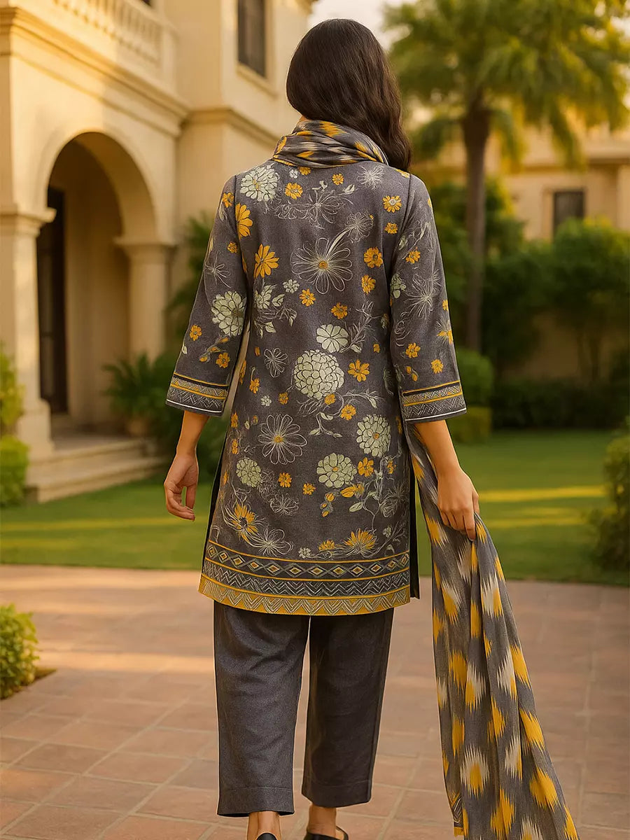 3PC Unstitched Printed Lawn Silk Suit (SUNS7ASI172)