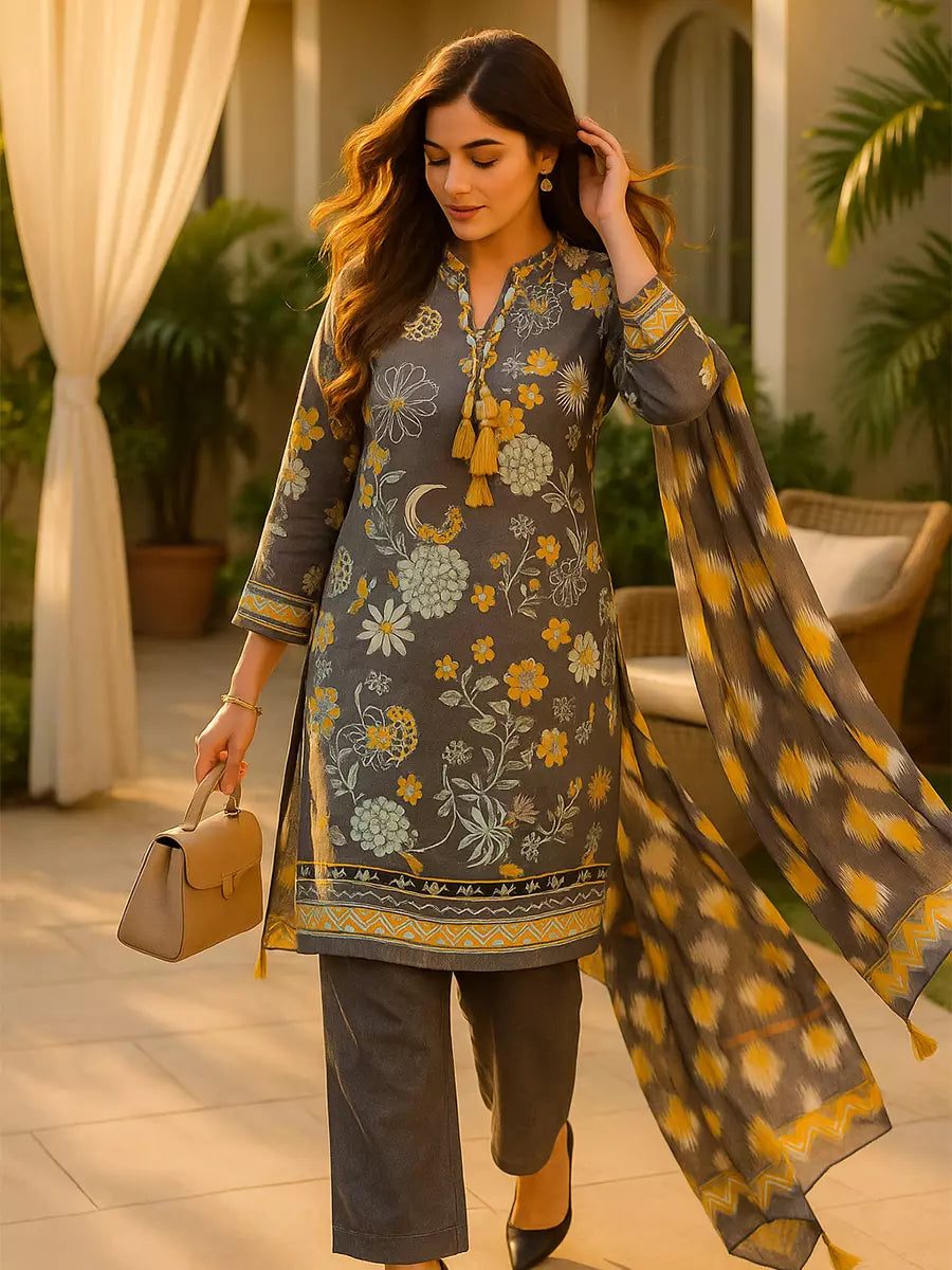 3PC Unstitched Printed Lawn Silk Suit (SUNS7ASI172)