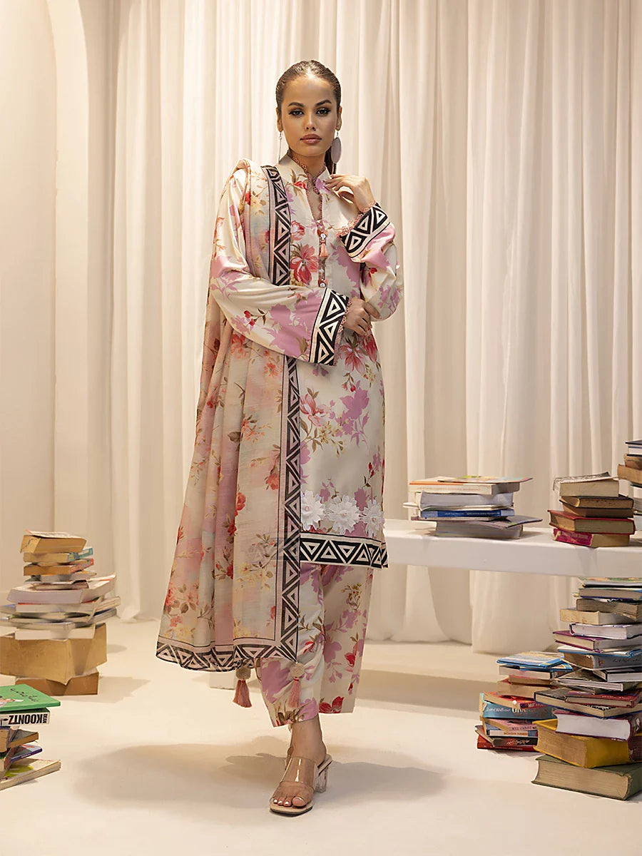 3pc Unstitched - Printed Lawn Silk Suit (ASI021)