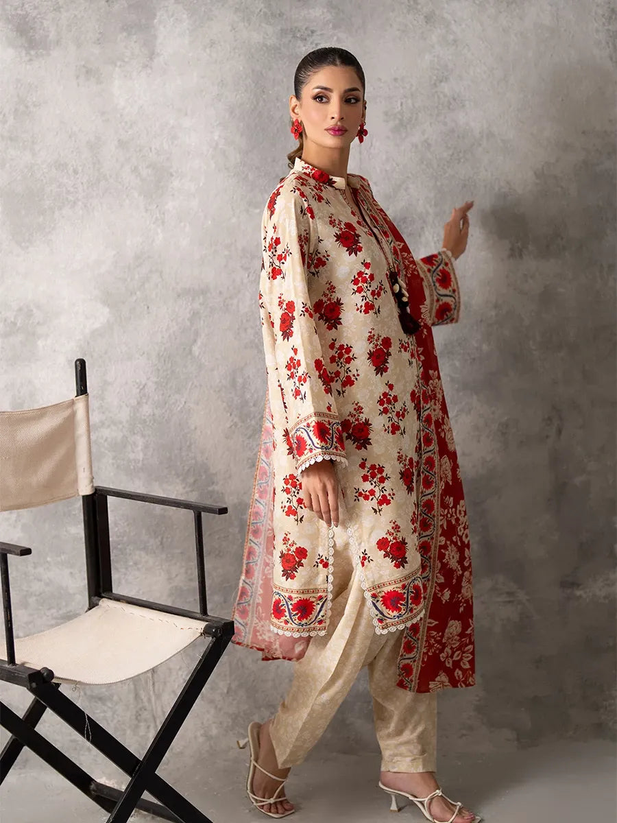 3pc Unstitched - Printed Lawn Silk Suit (ASI025)