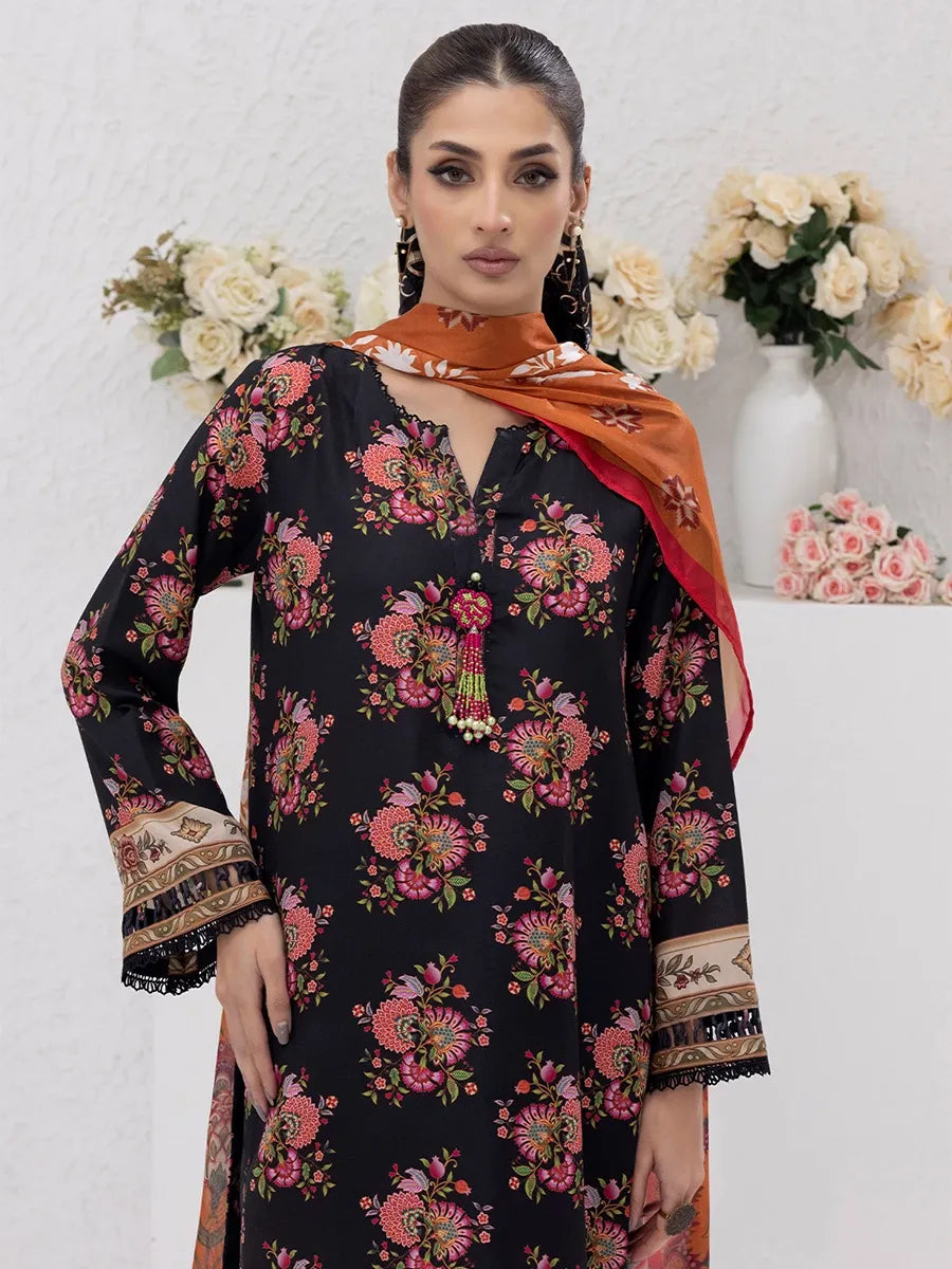 3PC Unstitched Printed Lawn Silk Suit (ASI082)
