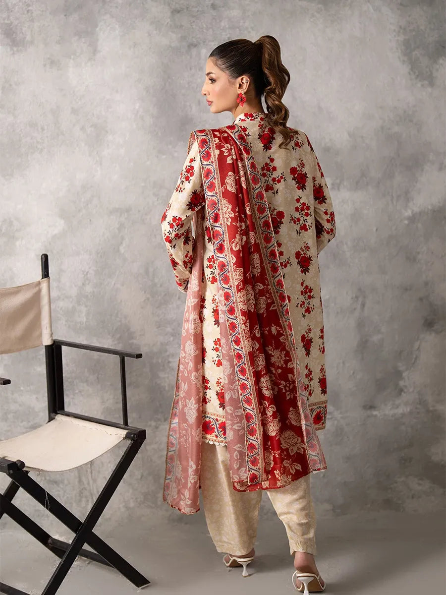 3pc Unstitched - Printed Lawn Silk Suit (ASI025)