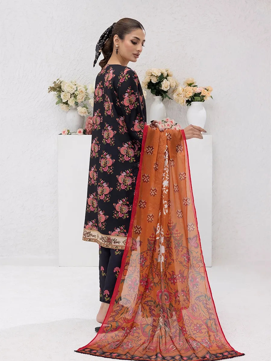 3PC Unstitched Printed Lawn Silk Suit (ASI082)