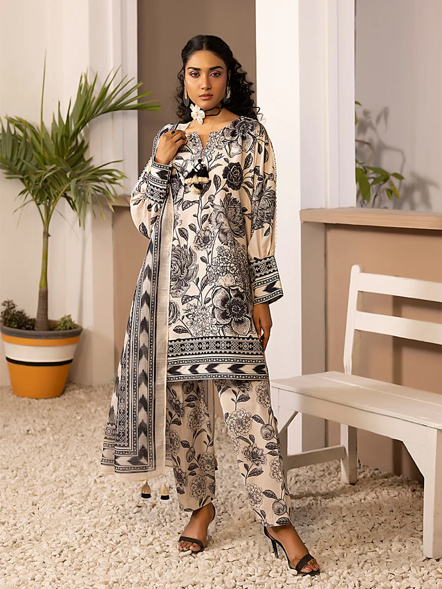 3pc Unstitched Printed Silk Lawn Suit (ASI063)