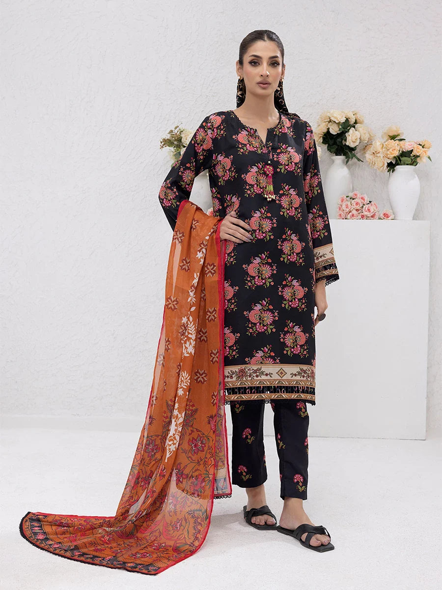 3PC Unstitched Printed Lawn Silk Suit (ASI082)