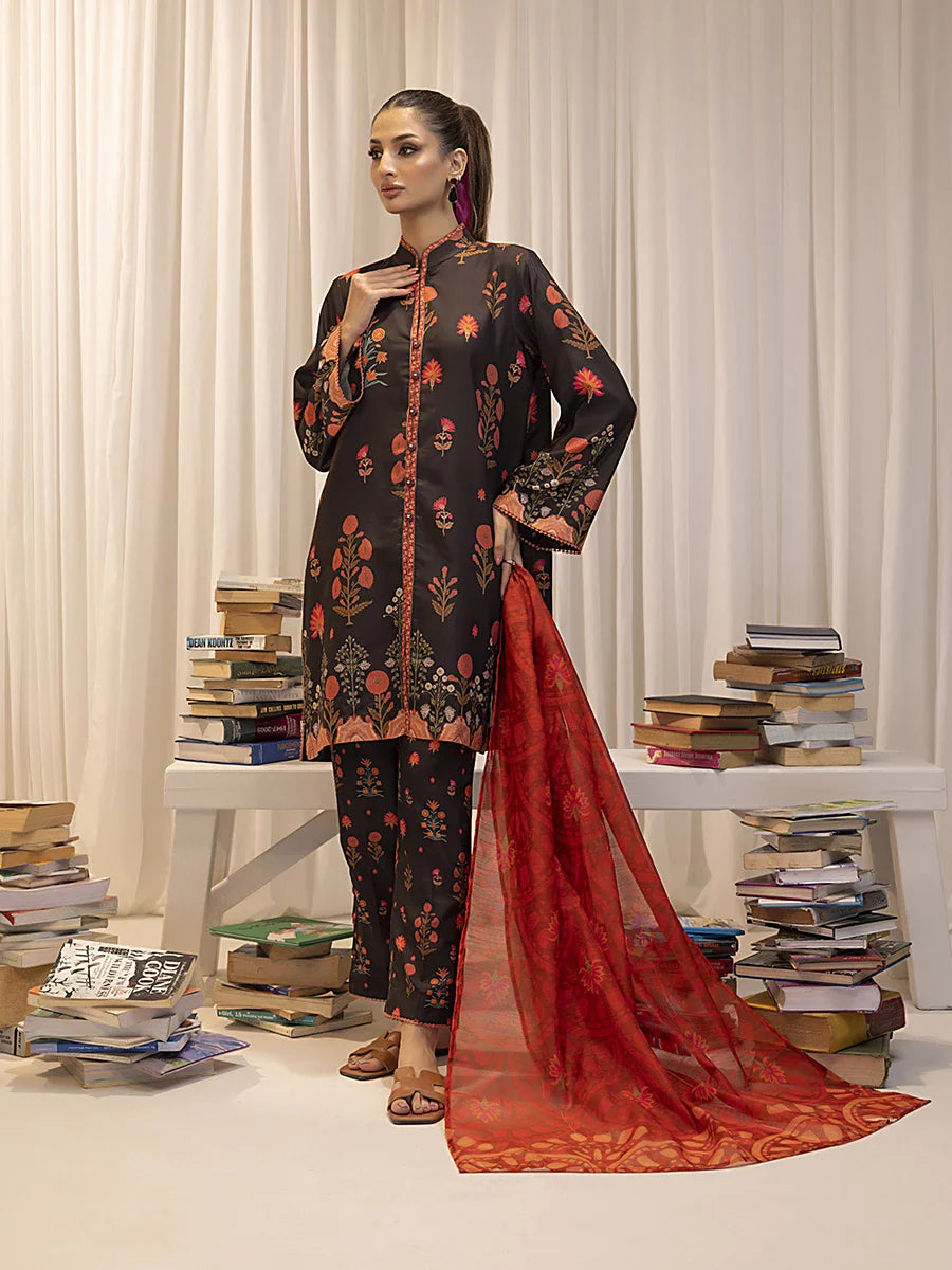 3pc Unstitched - Printed Lawn Silk Suit (ASI020)