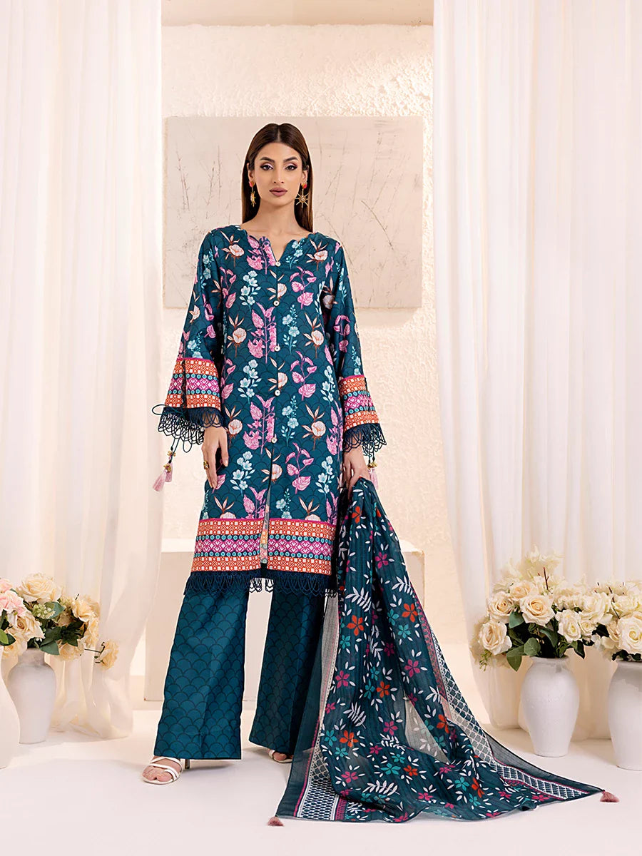 3PC Unstitched Lawn Silk Printed Suit (ASI137)