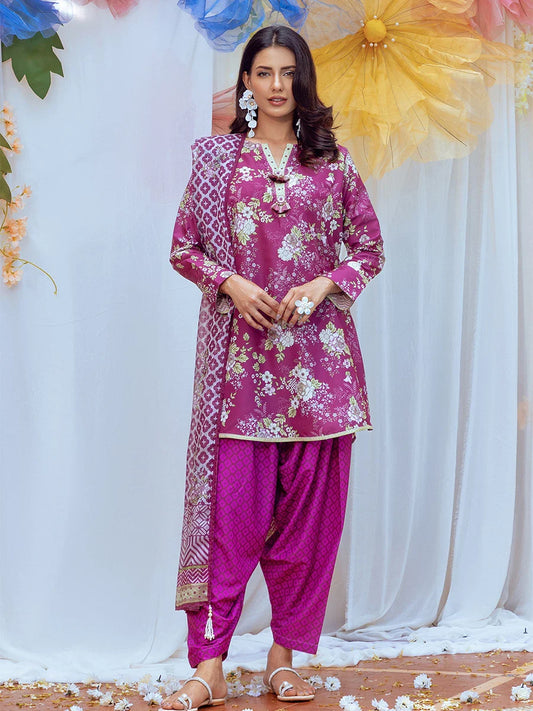 3PC Unstitched Printed Lawn Silk Suit (SI009)