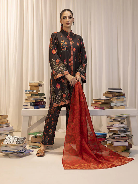 3pc Unstitched - Printed Lawn Silk Suit (ASI020)