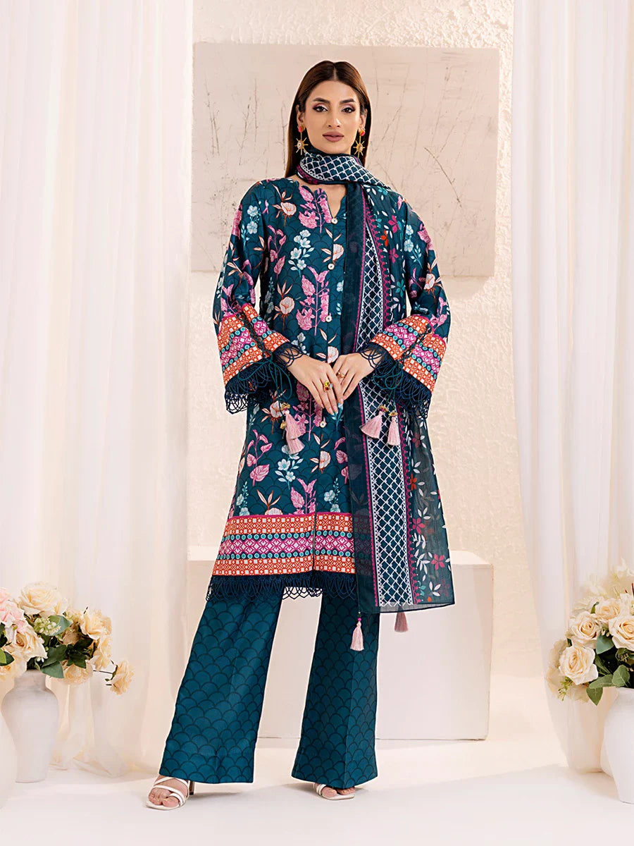 3PC Unstitched Lawn Silk Printed Suit (ASI137)