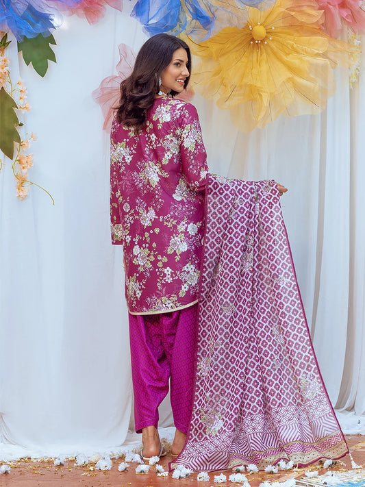 3PC Unstitched Printed Lawn Silk Suit (SI009)