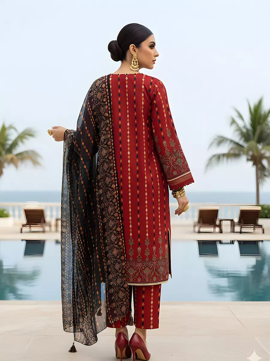 3PC Unstitched Printed Silk Lawn Suit (SUNS7ASI304)