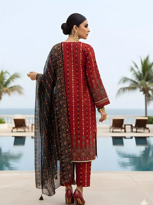 3PC Unstitched Printed Silk Lawn Suit (SUNS7ASI304)
