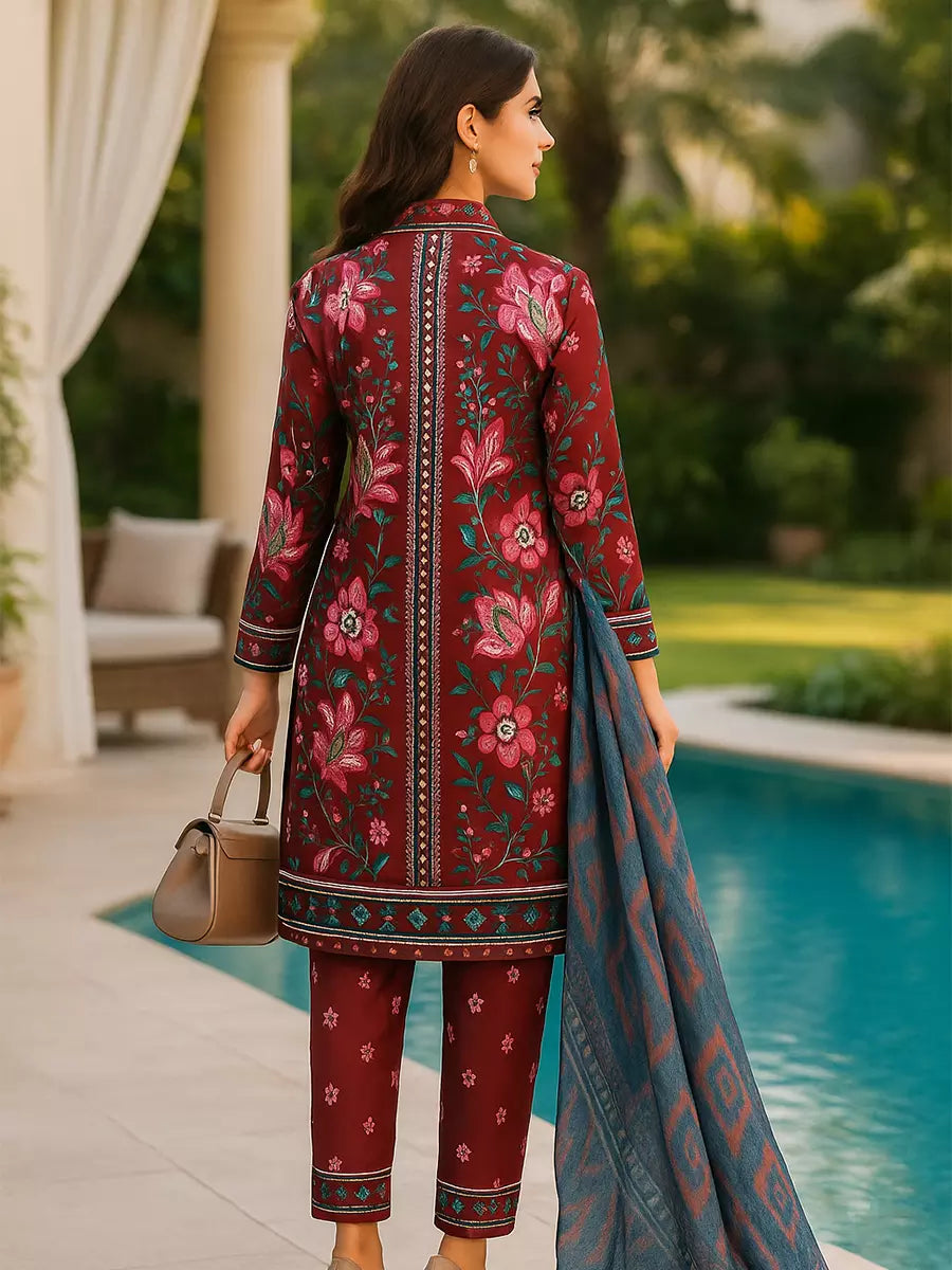 3PC Unstitched Printed Lawn Silk Suit (SUNS7ASI170)