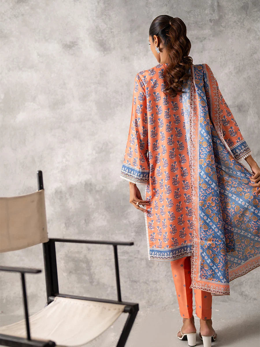 3pc Unstitched - Printed Lawn Silk Suit (ASI031)