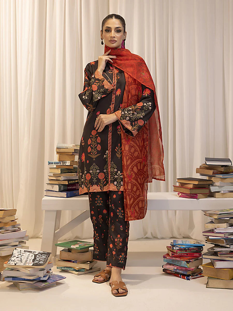 3pc Unstitched - Printed Lawn Silk Suit (ASI020)