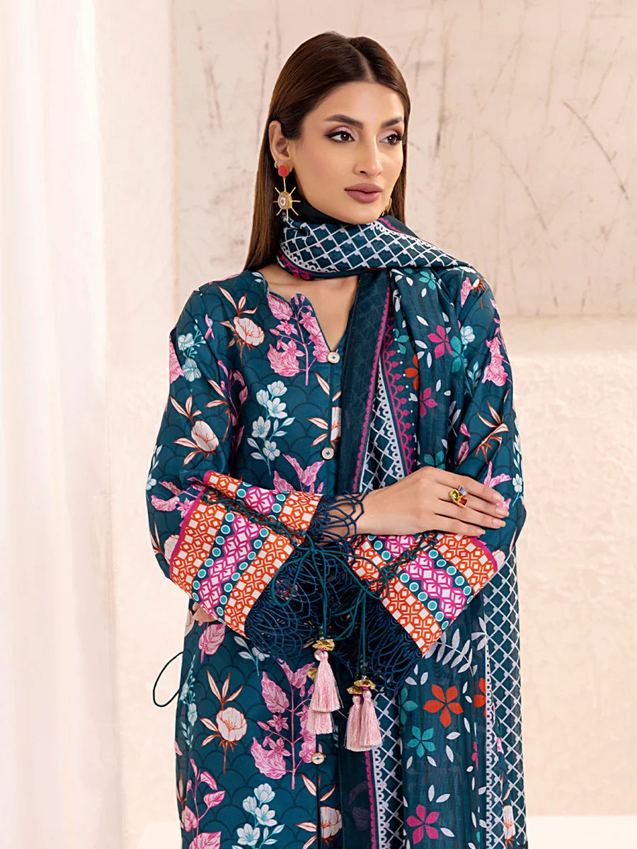 3PC Unstitched Lawn Silk Printed Suit (ASI137)