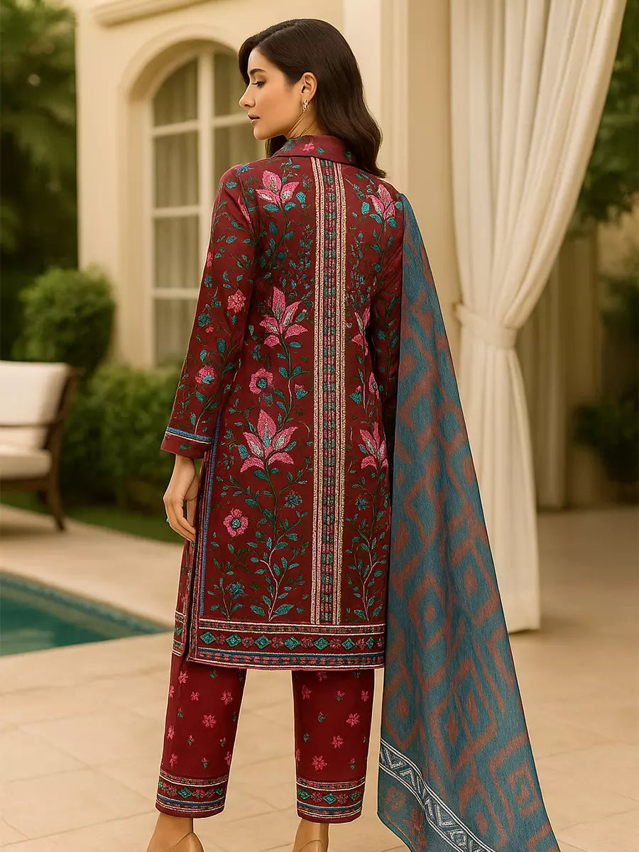 3PC Unstitched Printed Lawn Silk Suit (SUNS7ASI170)