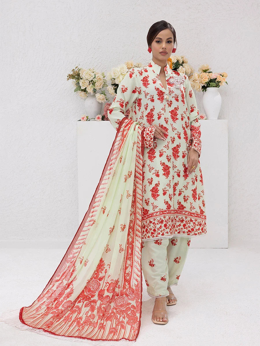 3PC Unstitched Printed Lawn Silk Suit (ASI084)