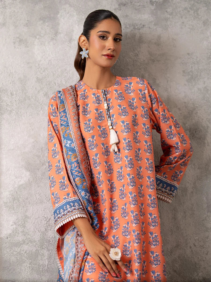 3pc Unstitched - Printed Lawn Silk Suit (ASI031)