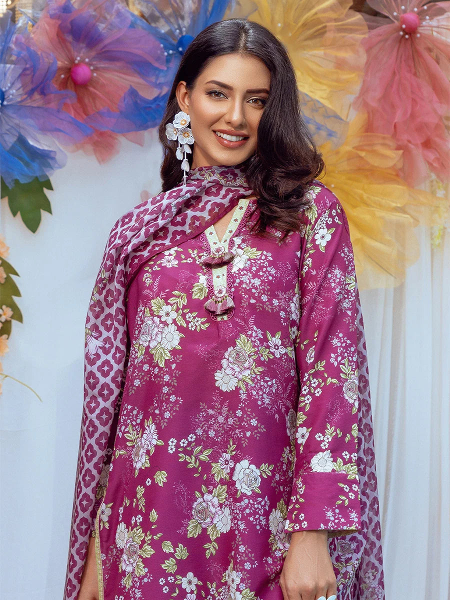 3PC Unstitched Printed Lawn Silk Suit (SI009)