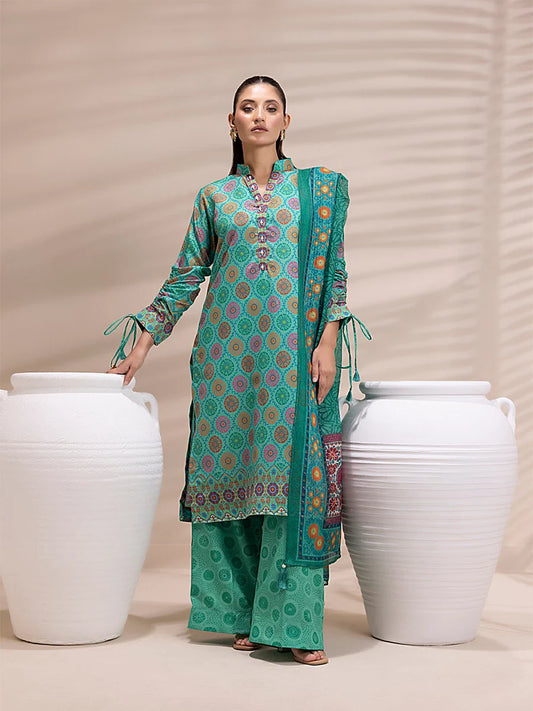 3PC Unstitched Printed Lawn Silk Suit (ASI166)
