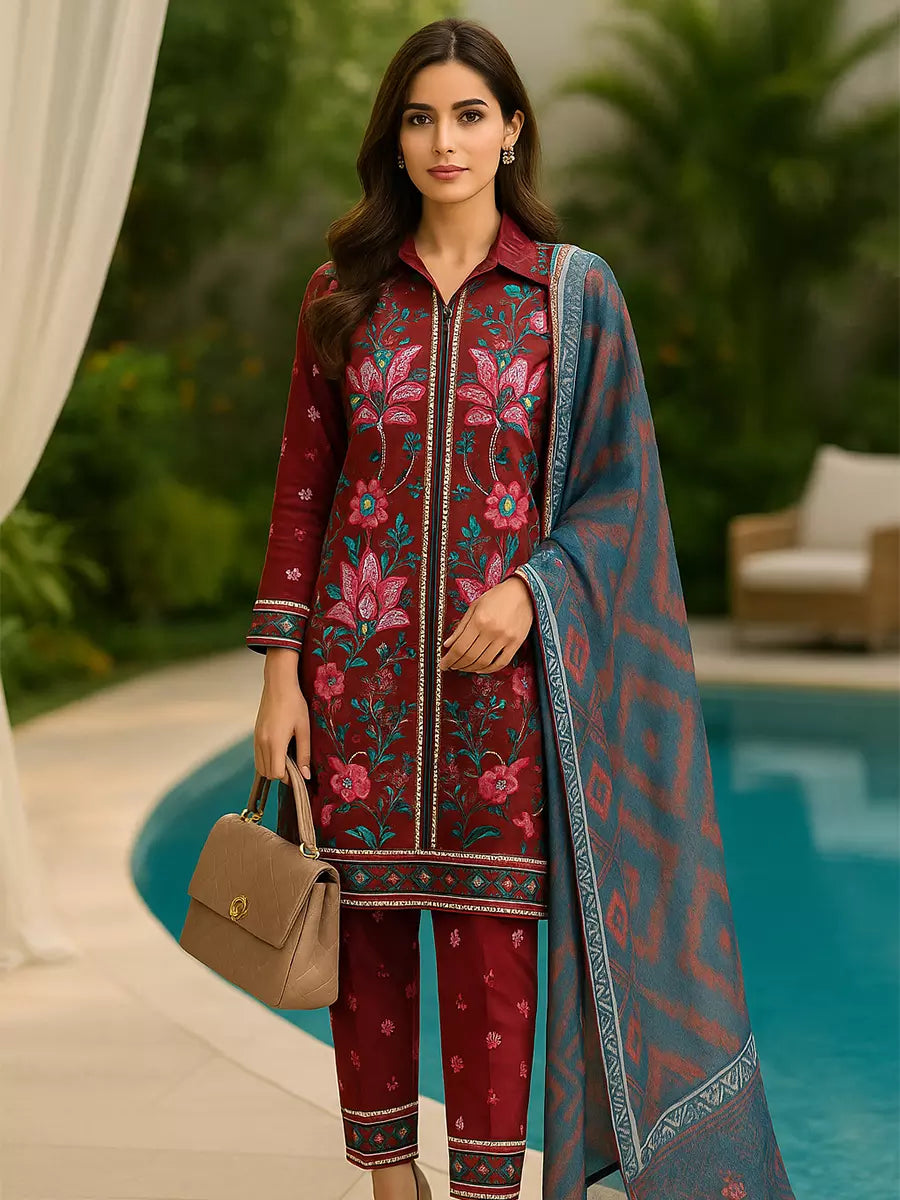 3PC Unstitched Printed Lawn Silk Suit (SUNS7ASI170)