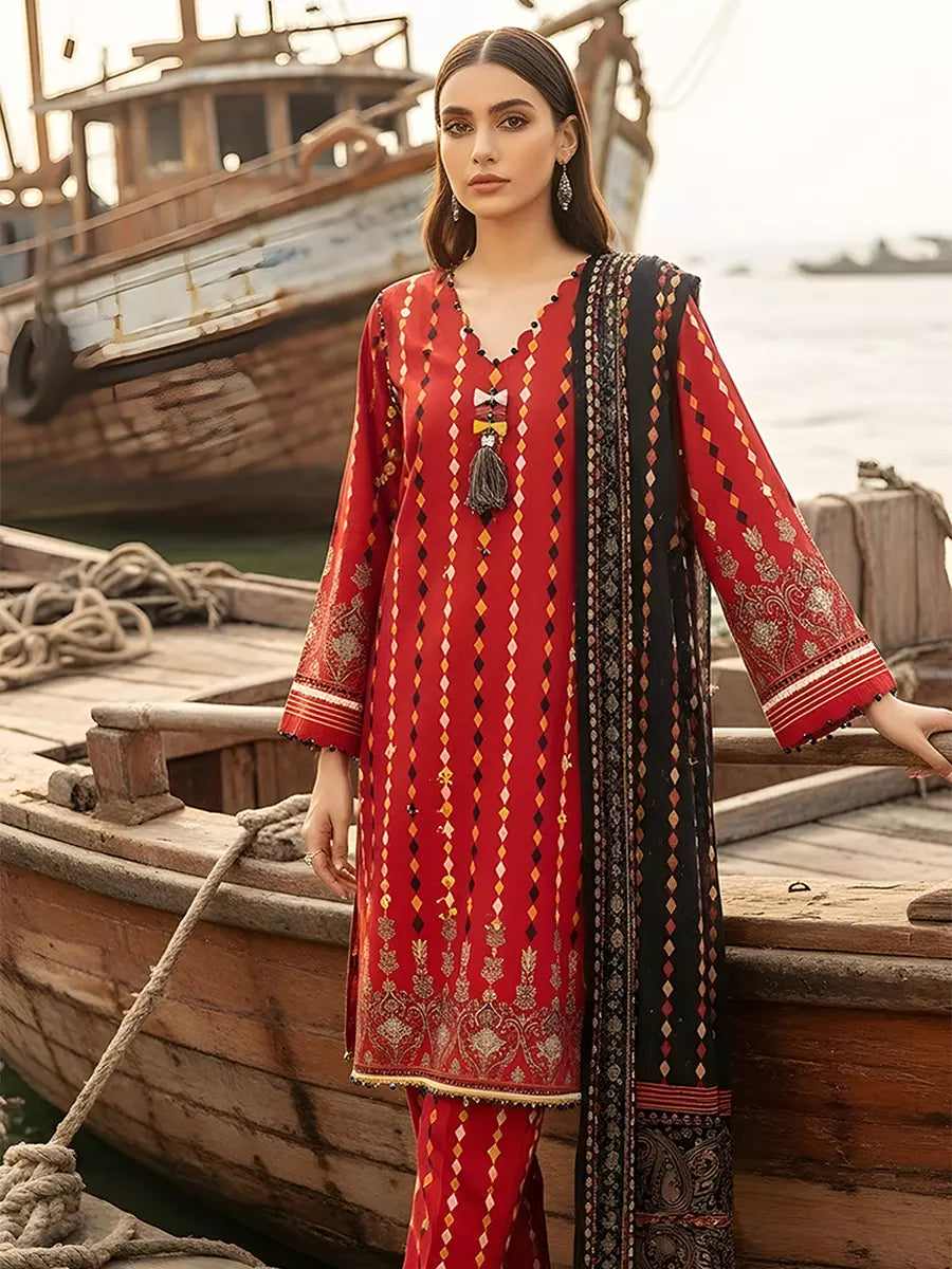 3PC Unstitched Printed Silk Lawn Suit (SUNS7ASI304)